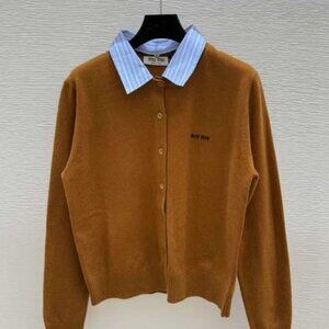 MIUMIU Letter Print Lapel Pullover Long Sleeve Cashmere Sweater for Women